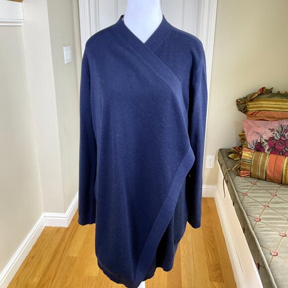 Theory Sweater Cardigan Merino Wool No Close Drape Front Winxie F Navy (L) - Picture 4 of 6